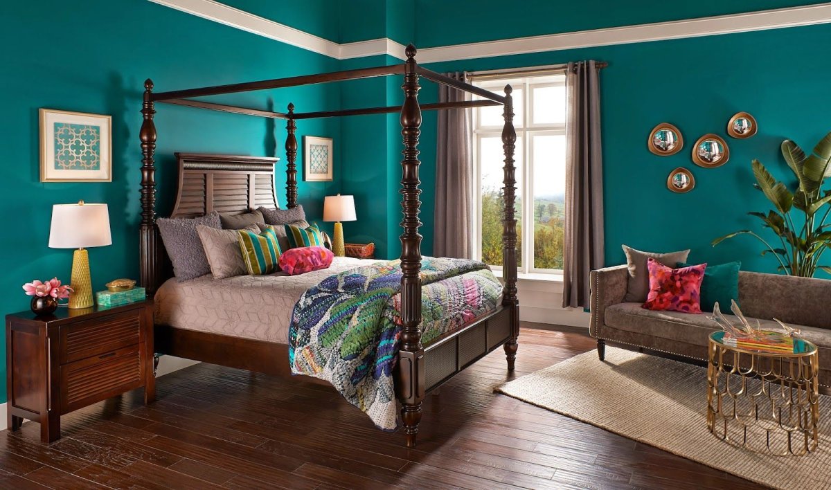 Спальня в цвете морской волны