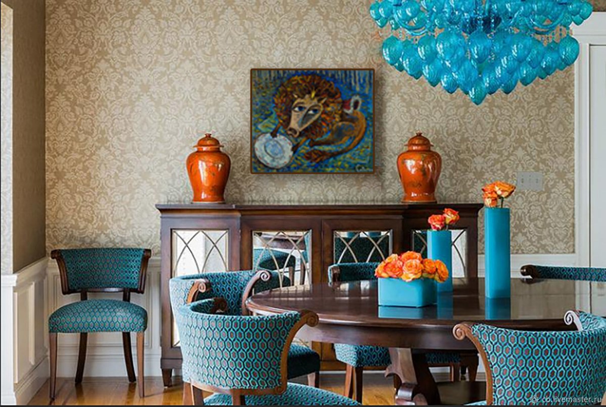 Сине оранжевый интерьер