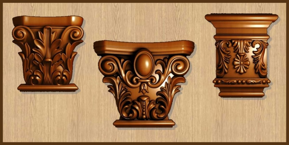 Резные детали из красного дерева