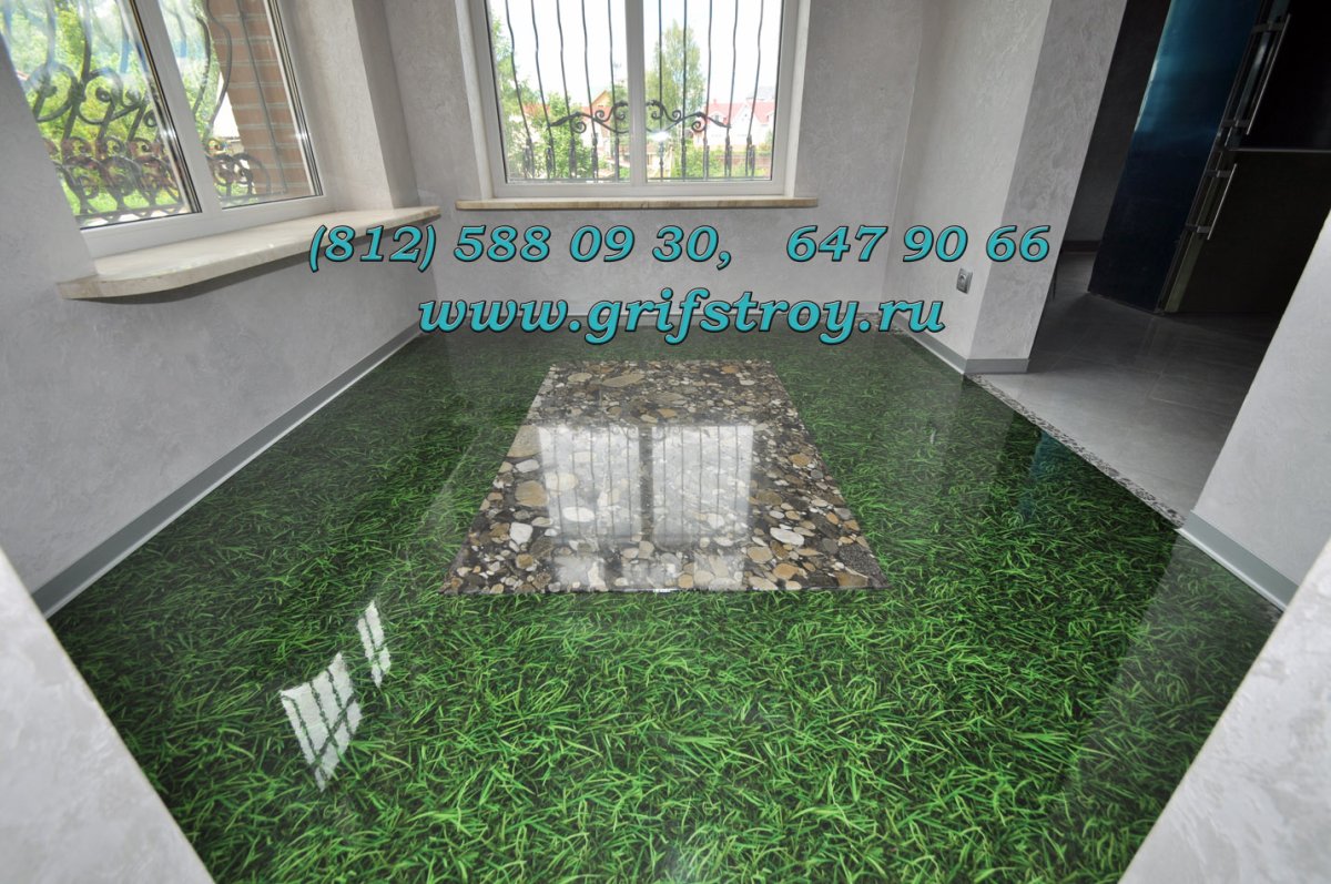 Заливные 3 д полы в кафе с плющом