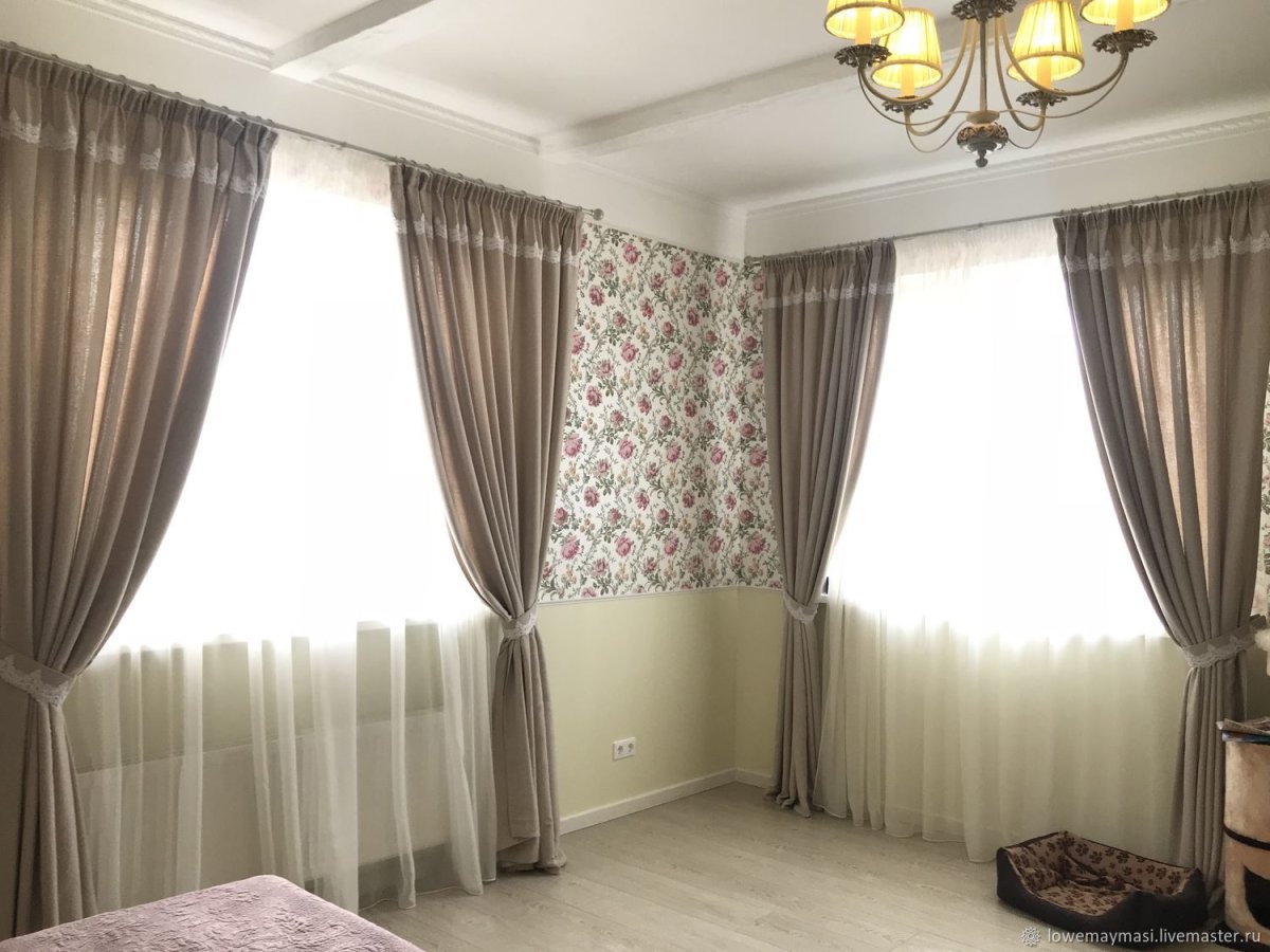 Комбинированные шторы для гостиной портьера и тюль