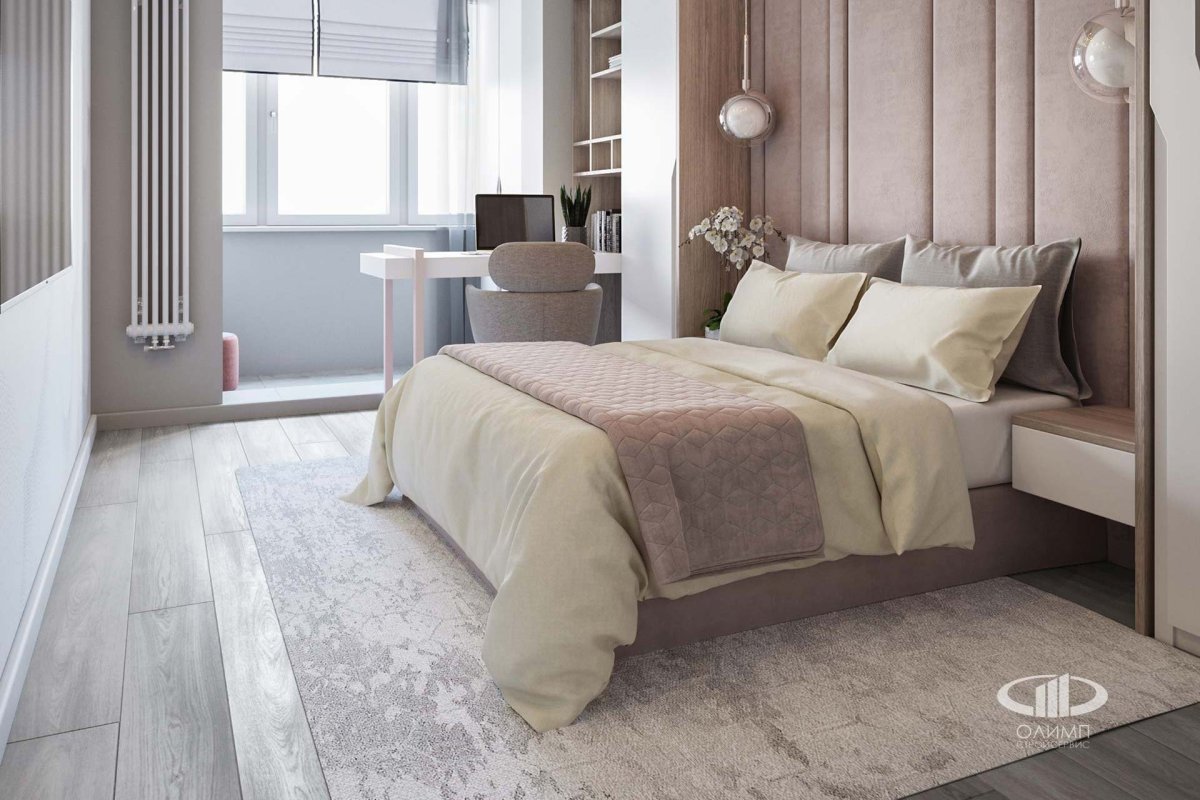Современная спальня в бежевых тонах