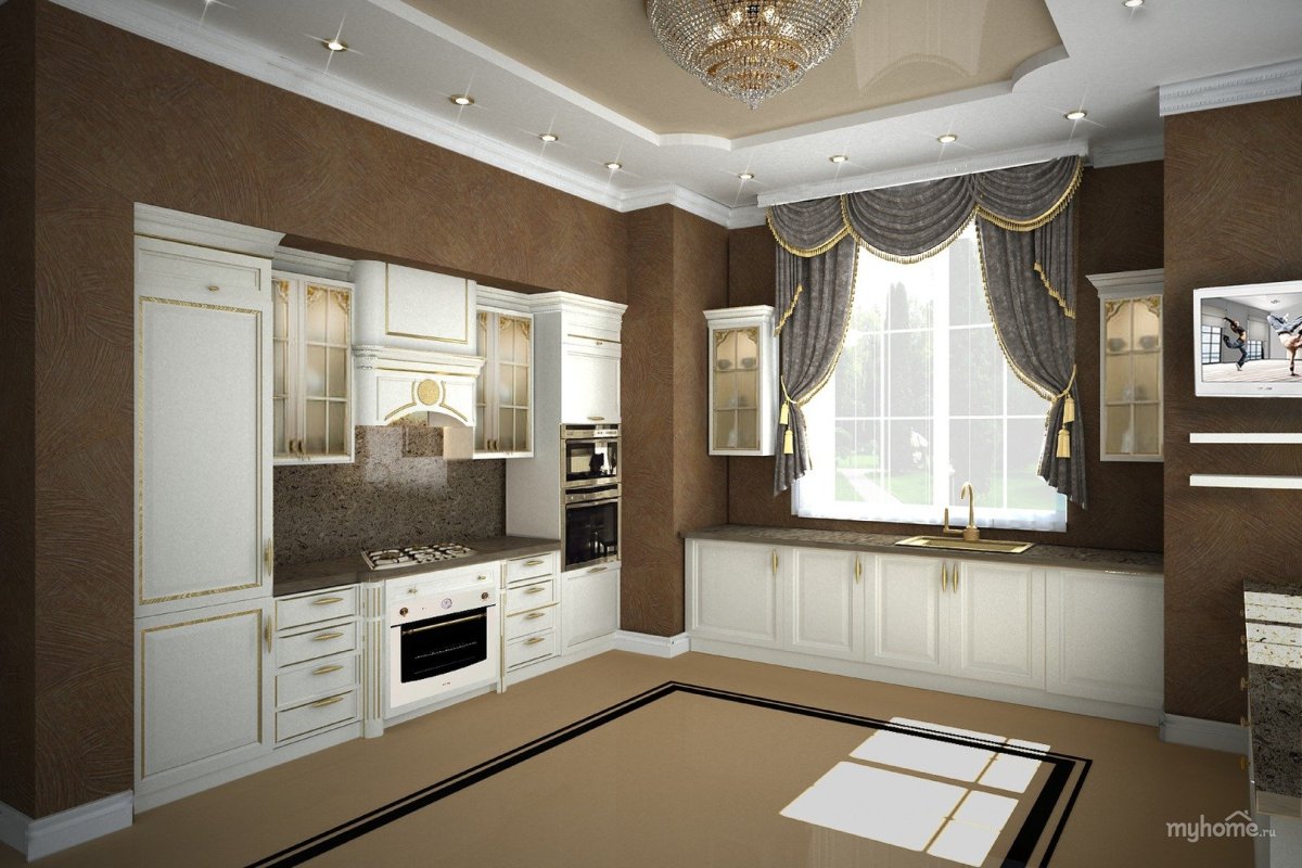 Проект кухни-гостиной в частном доме с окном