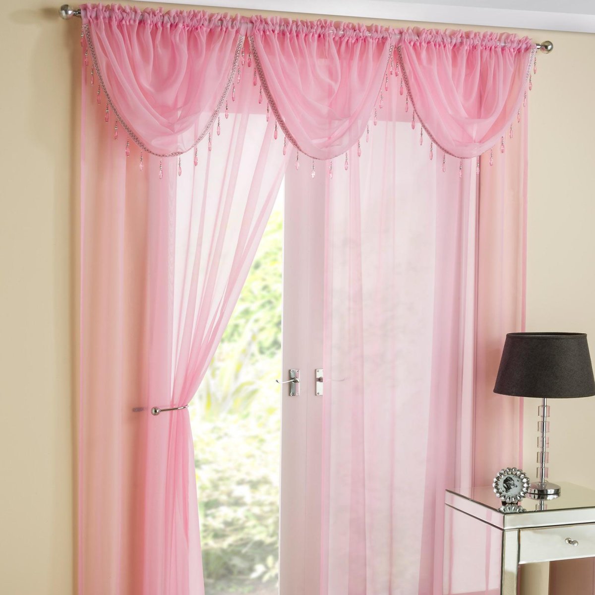 Тюль бело розовая