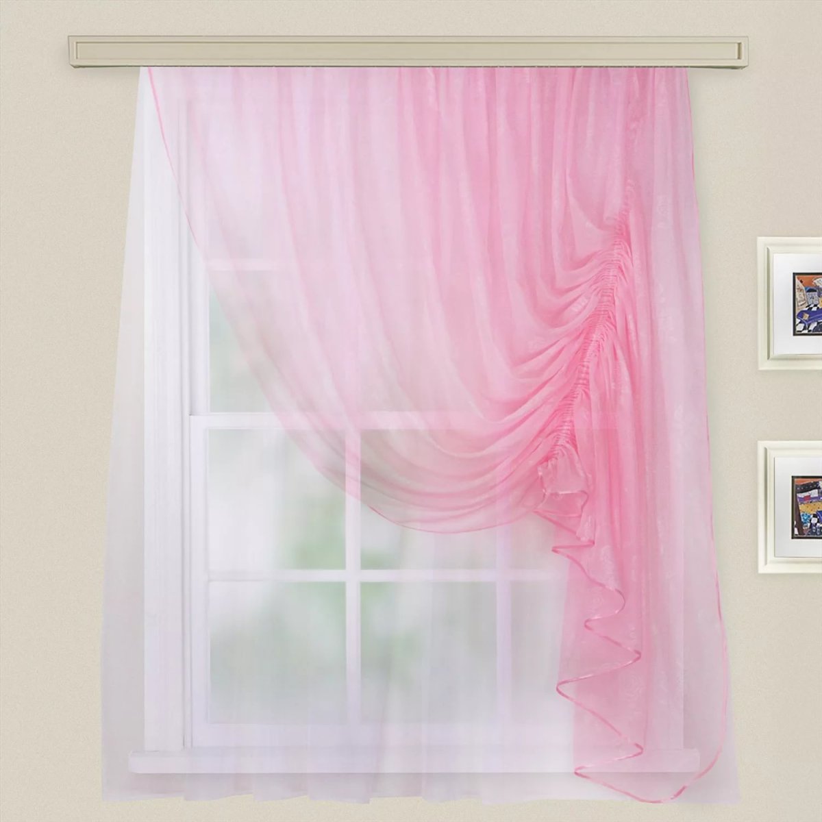 Розовые занавески для кухни