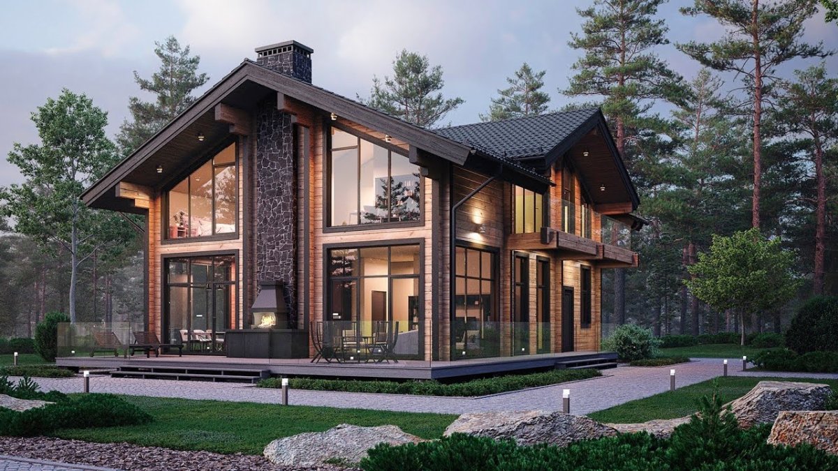 Дом из клееного бруса в стиле Шале