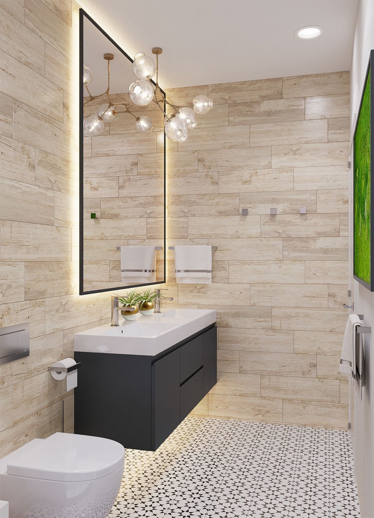 Сочетание плитки и дерева