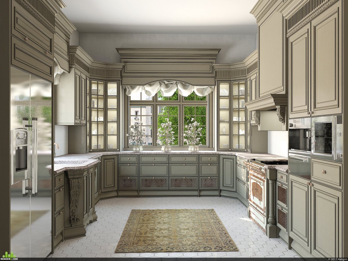 Кухня в классическом стиле с окном