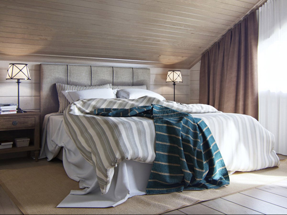 Стильная спальня в деревянном доме