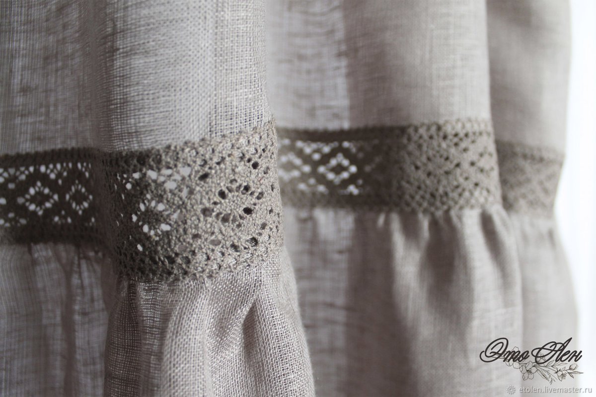 Шторы лен с кружевом
