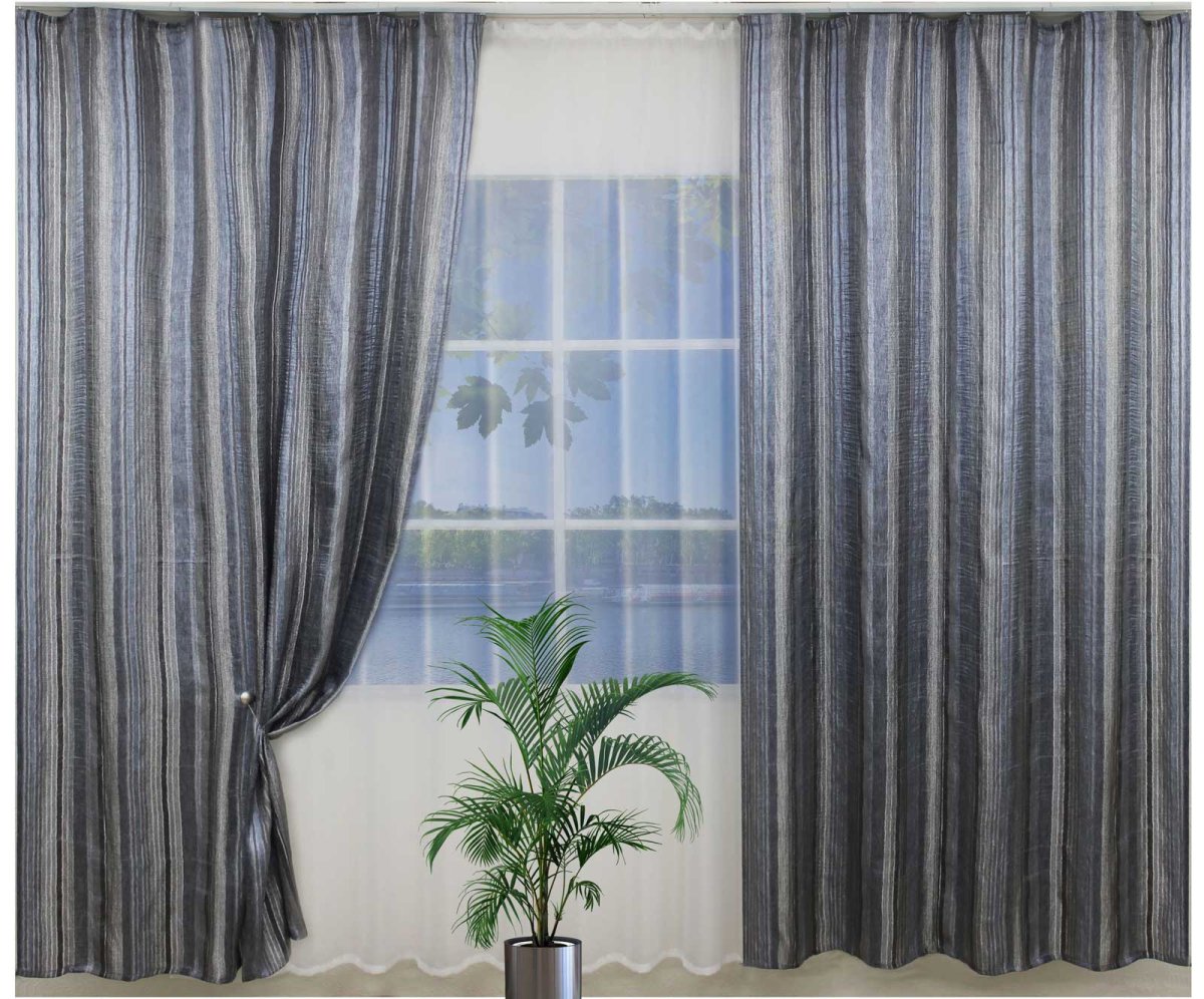 Шторы серые комплект с тюлью