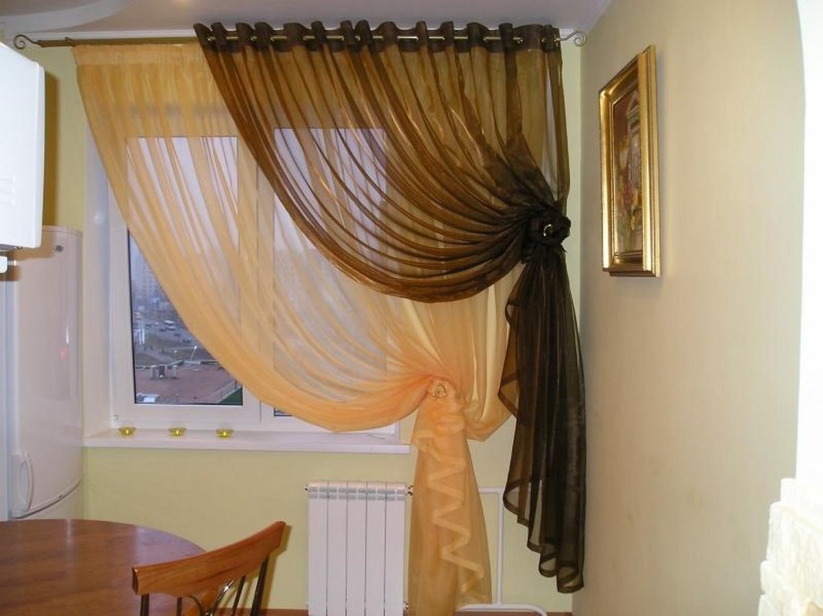 Двойная тюль на кухню