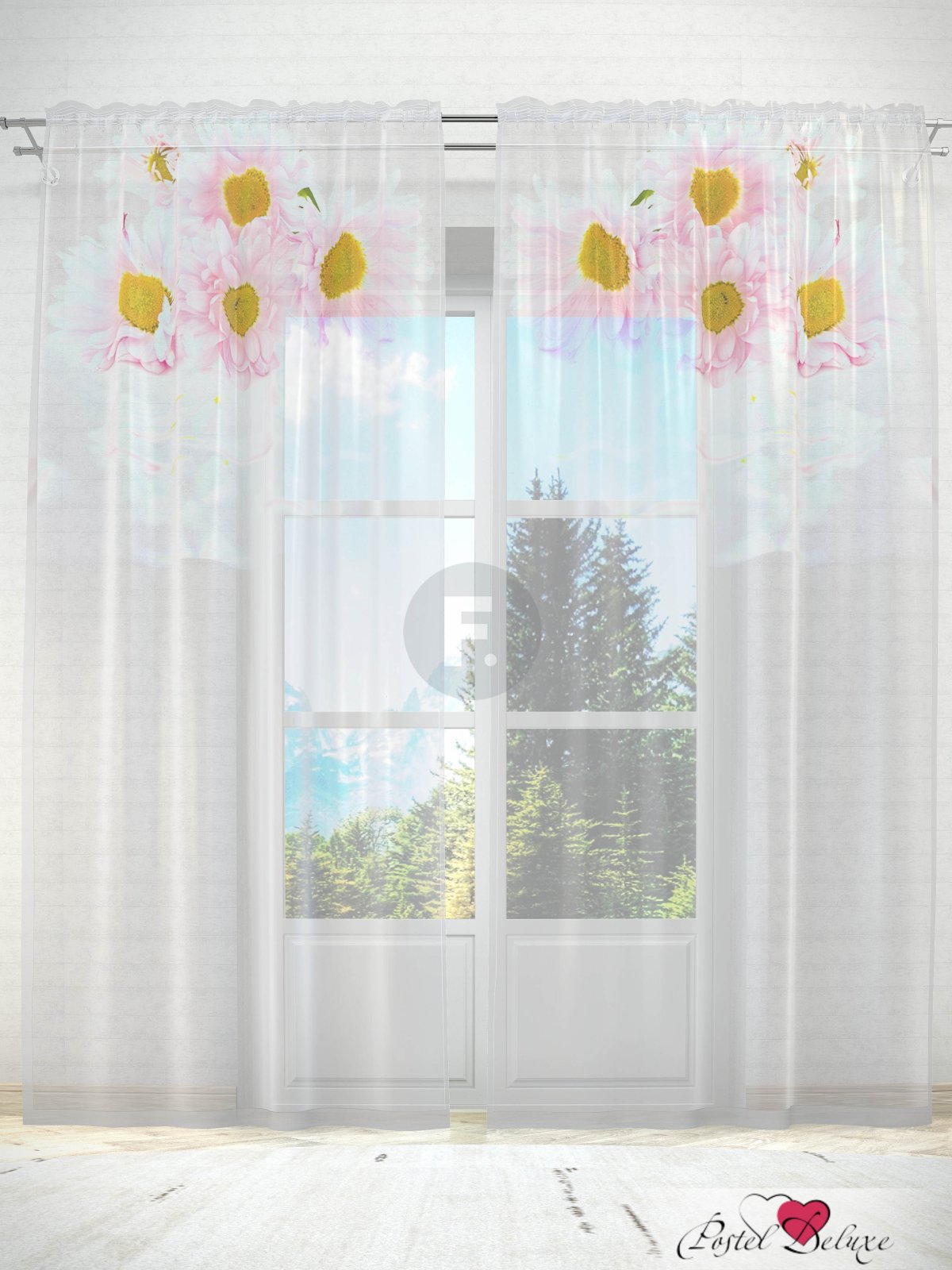 Шторы с ромашками розового цвета