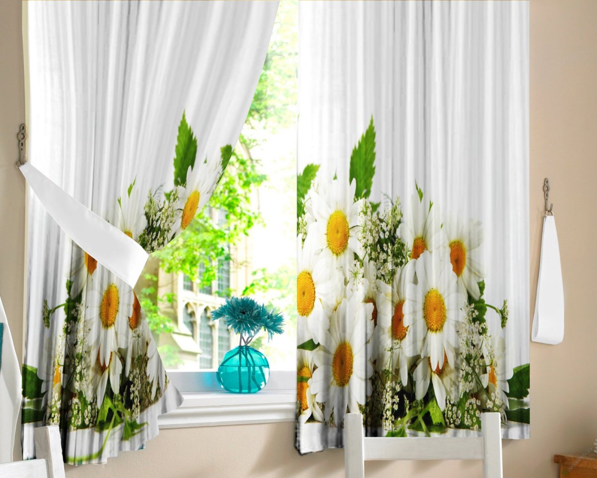 Кухонные занавески с ромашками