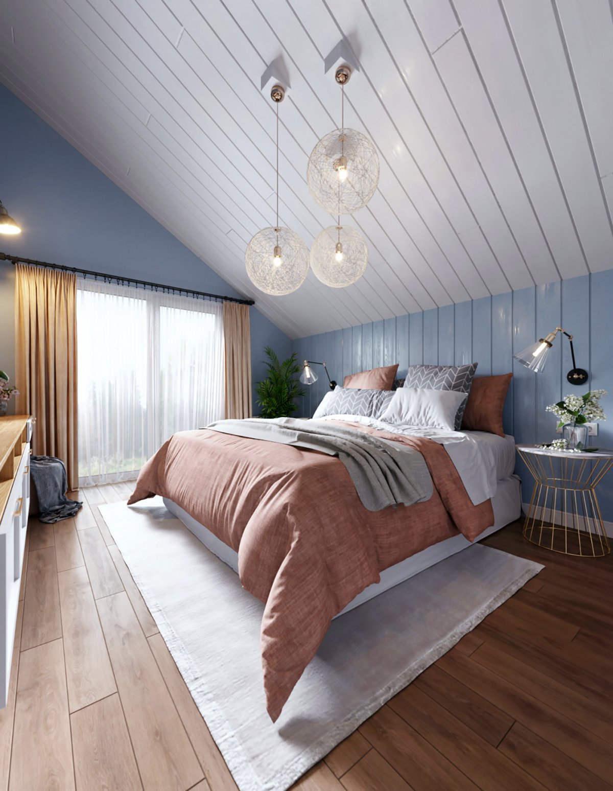 Спальня на втором этаже частного дома