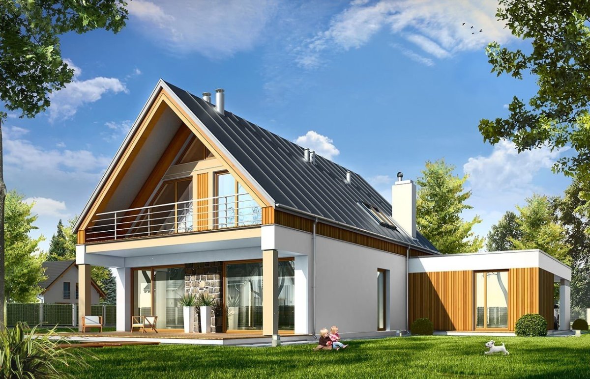 Дом с мансардой и панорамными окнами