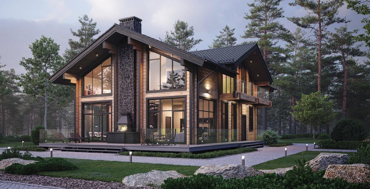 Дом из клееного бруса в стиле Шале