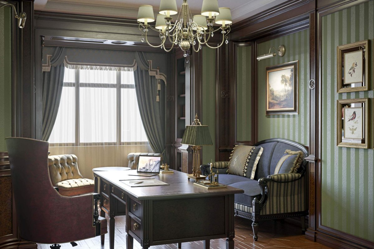 Шторы в классическом стиле для кабинета