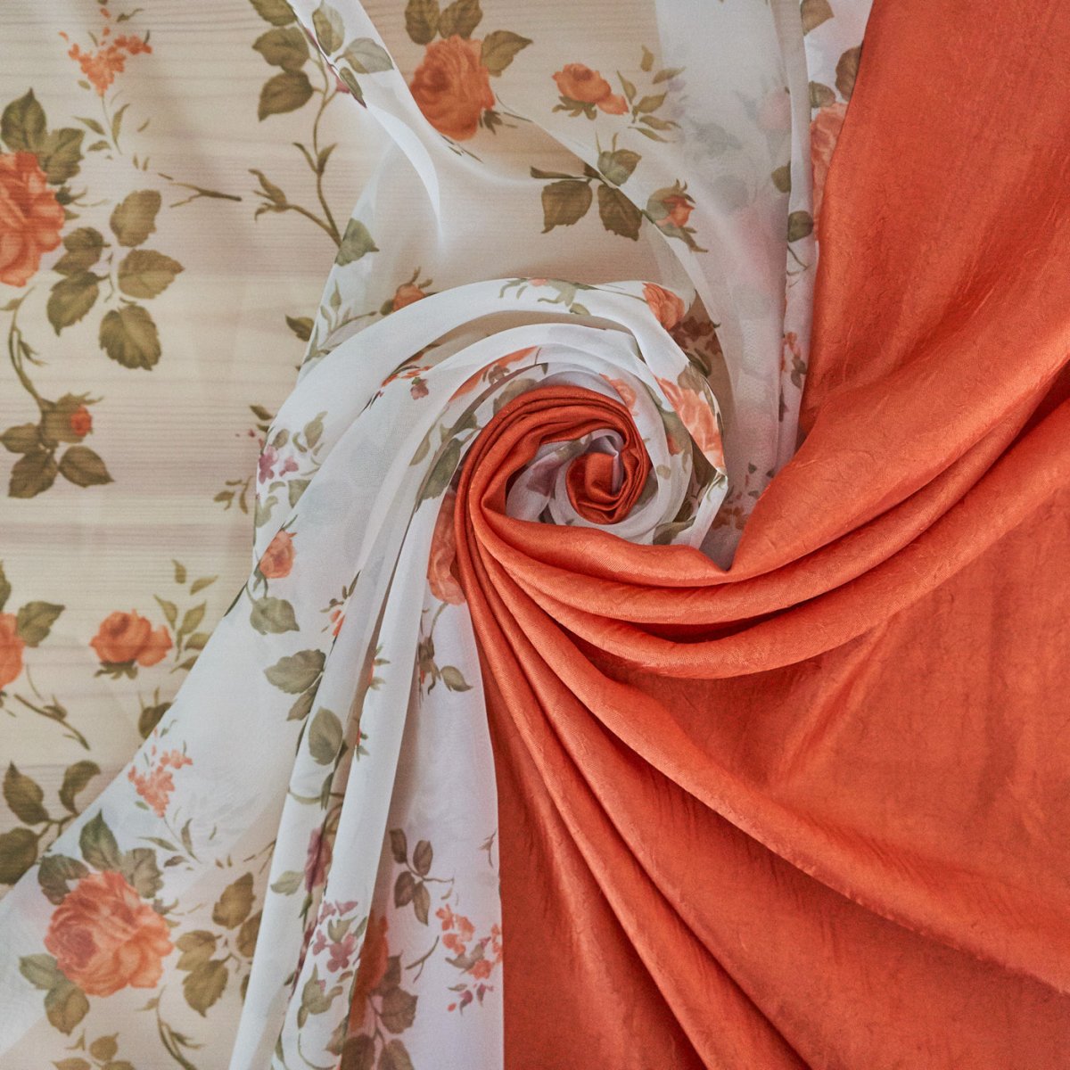 Ткань для штор терракотового цвета