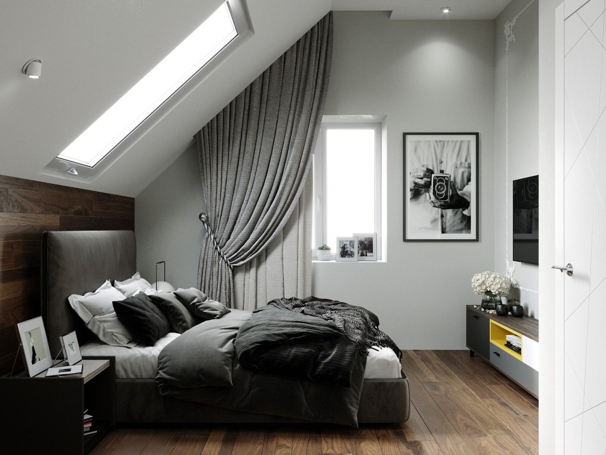 Стиль хайтек с мансардой спальня