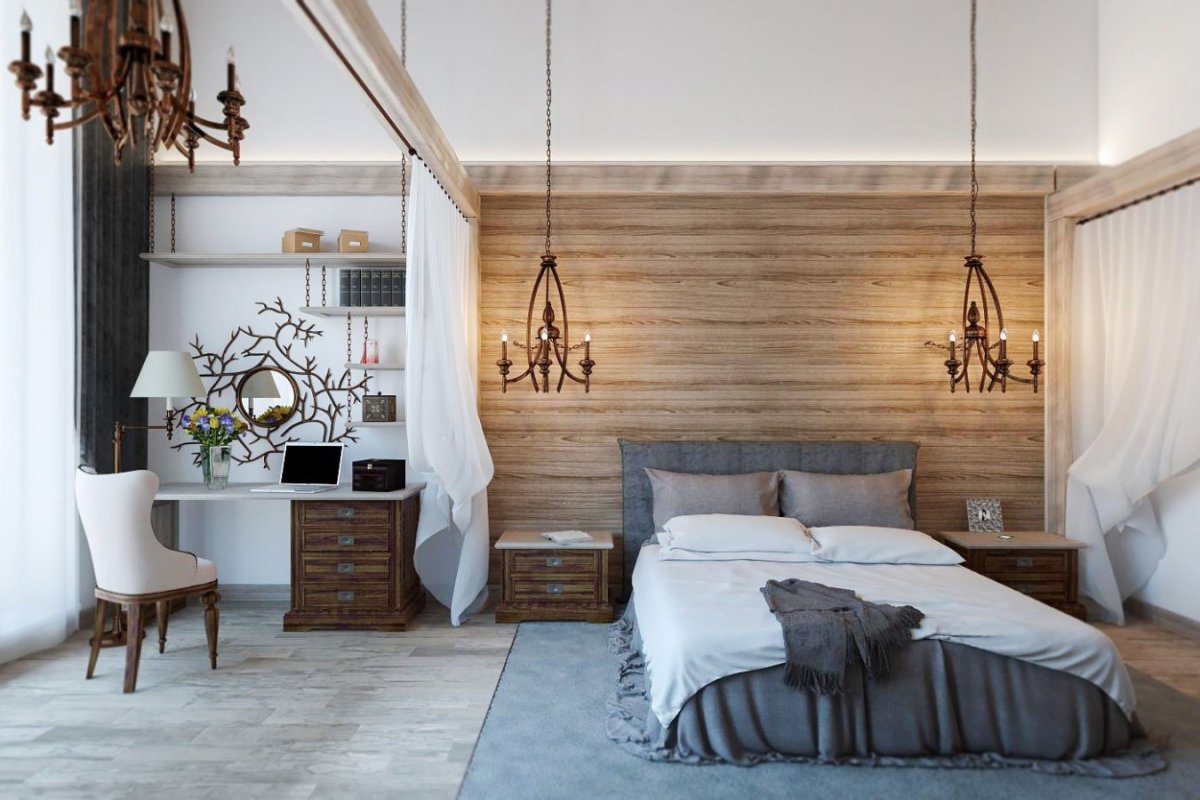 Спальня в скандинавском стиле в загородном доме