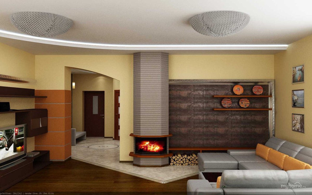 Интерьер проходной гостиной 6х3