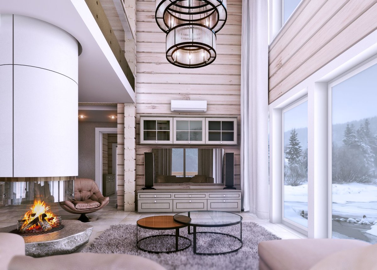 Двусветная гостиная в скандинавском стиле