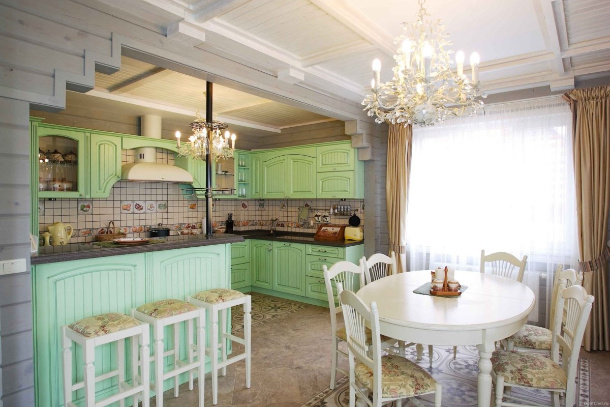 Кухня в стиле Прованс с барной стойкой