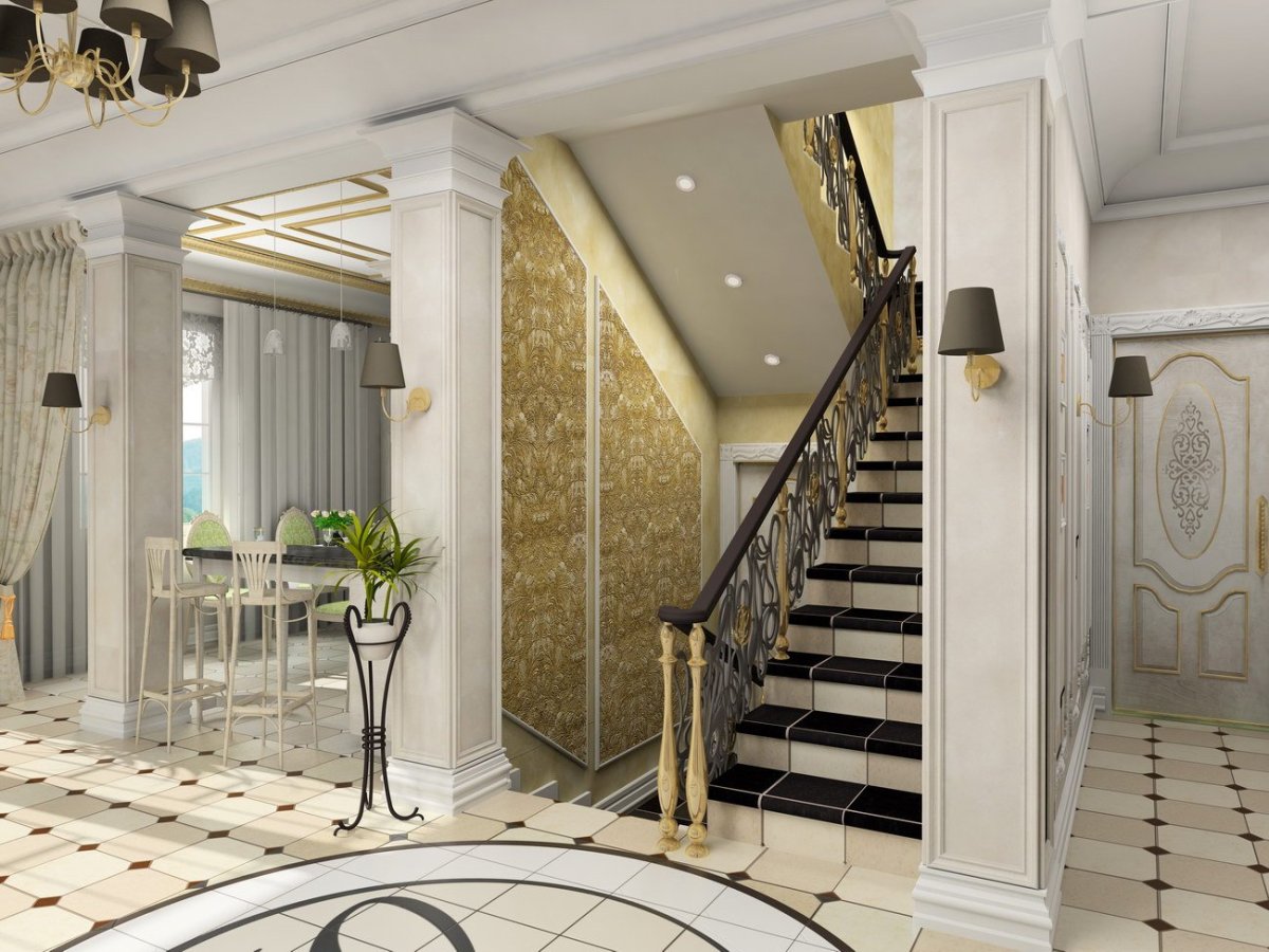 Холл с лестницей в частном доме