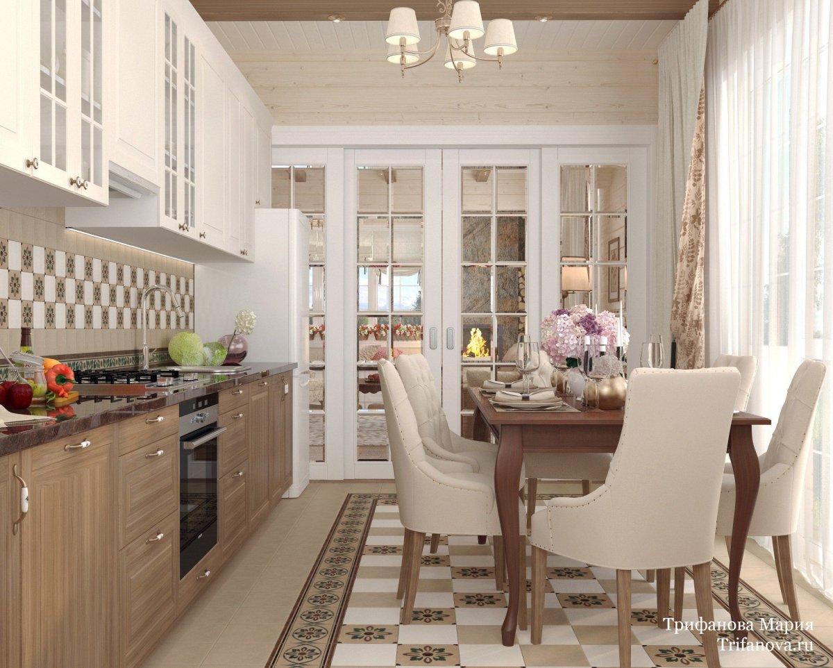 Интерьер кухни в доме из клееного бруса