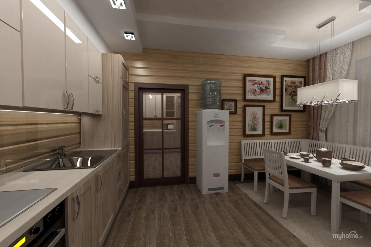 Небольшая кухня в доме из клееного бруса