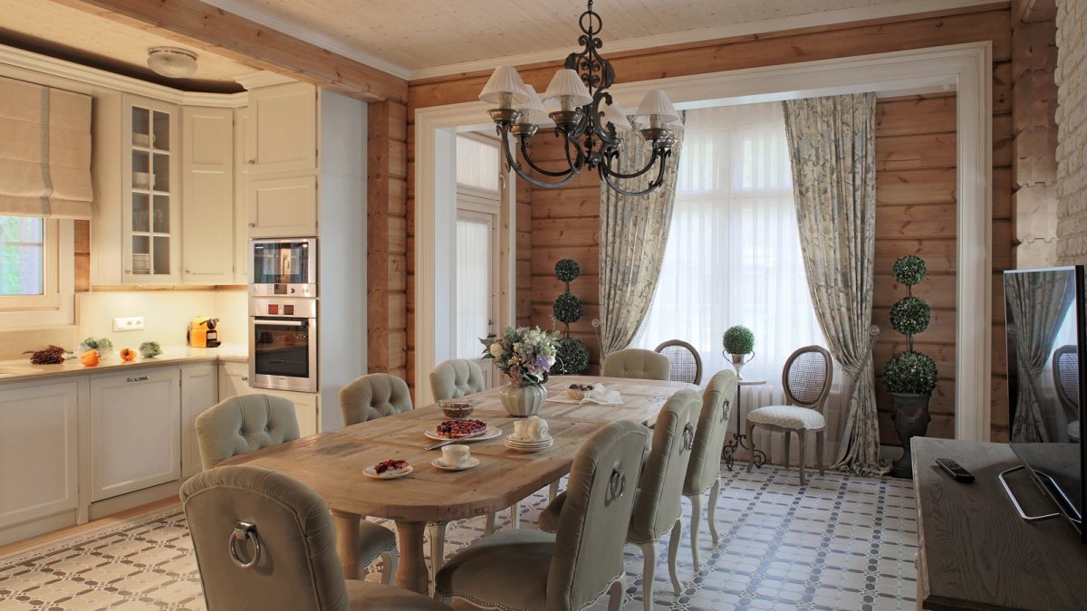 Кухня в загородном деревянном доме