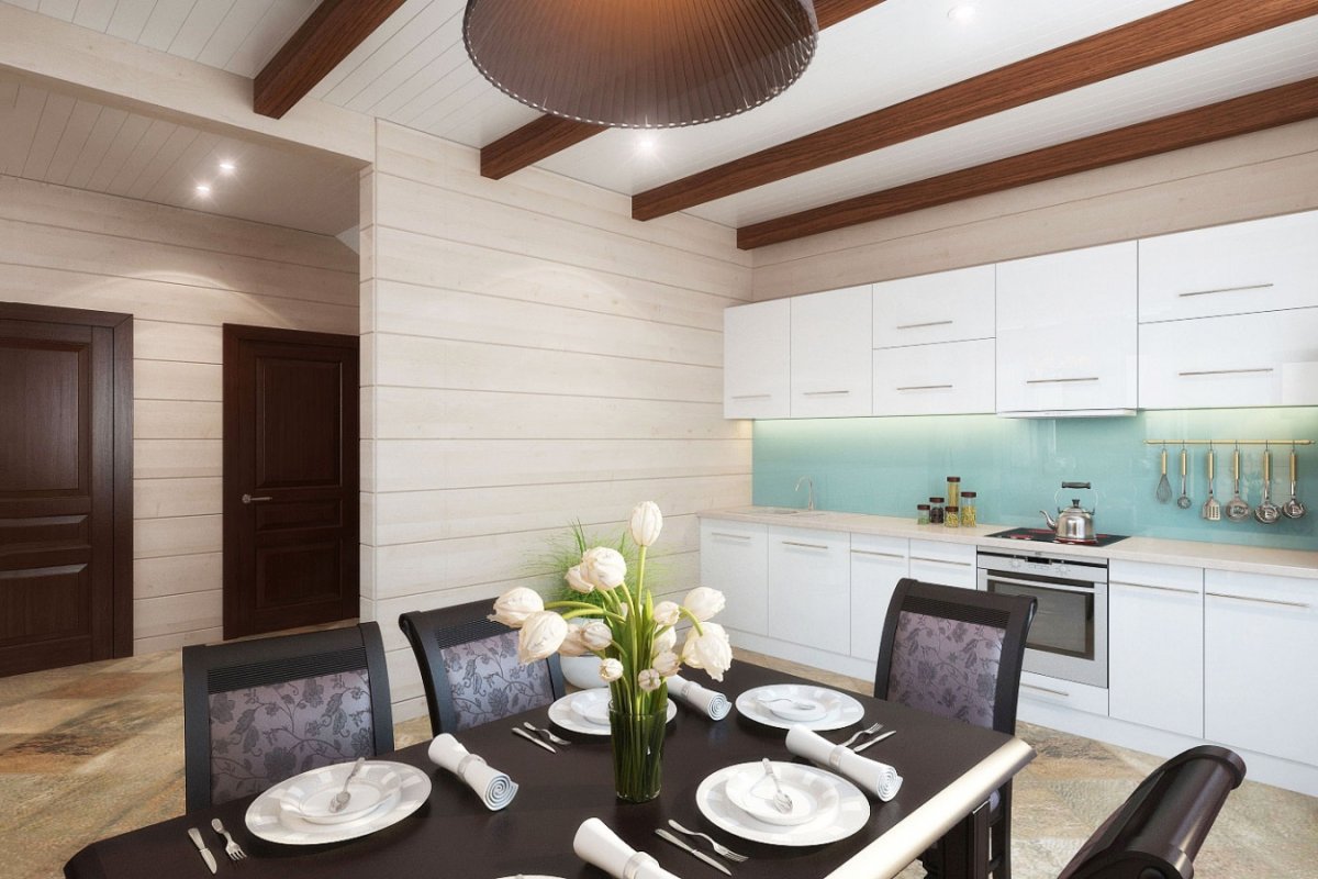 Кухня гостиная имитация бруса