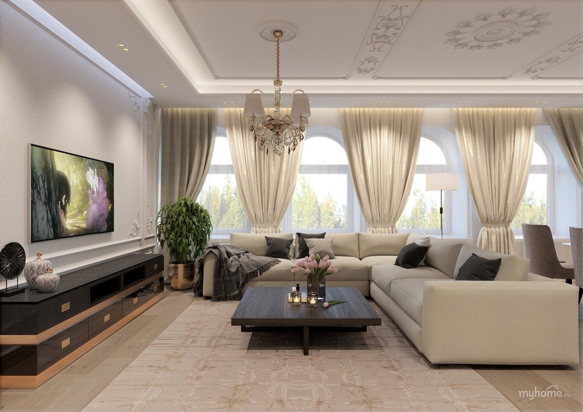 Интерьер гостиной в частном доме 3 на 4