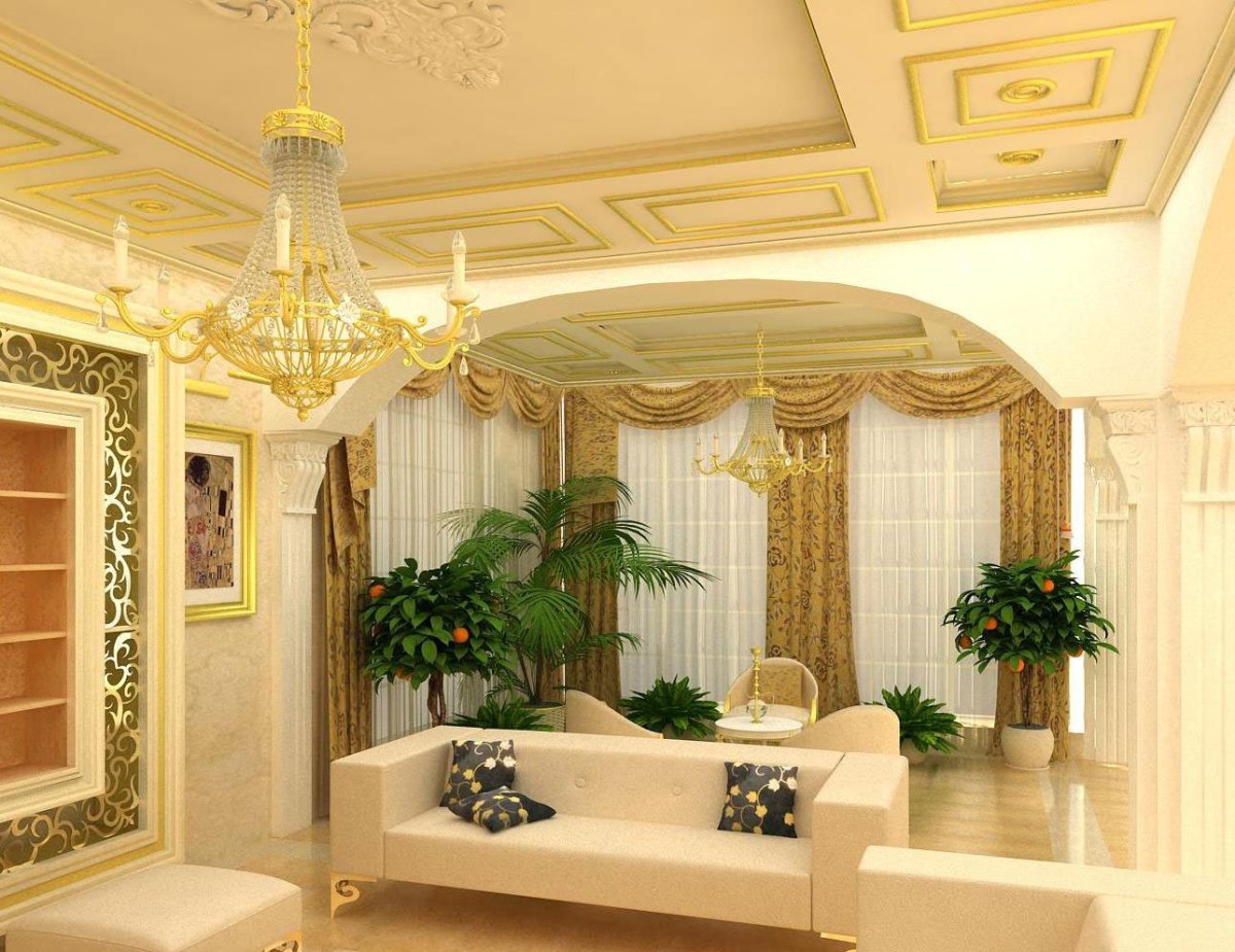 Дизайнер зала в частном доме скромно