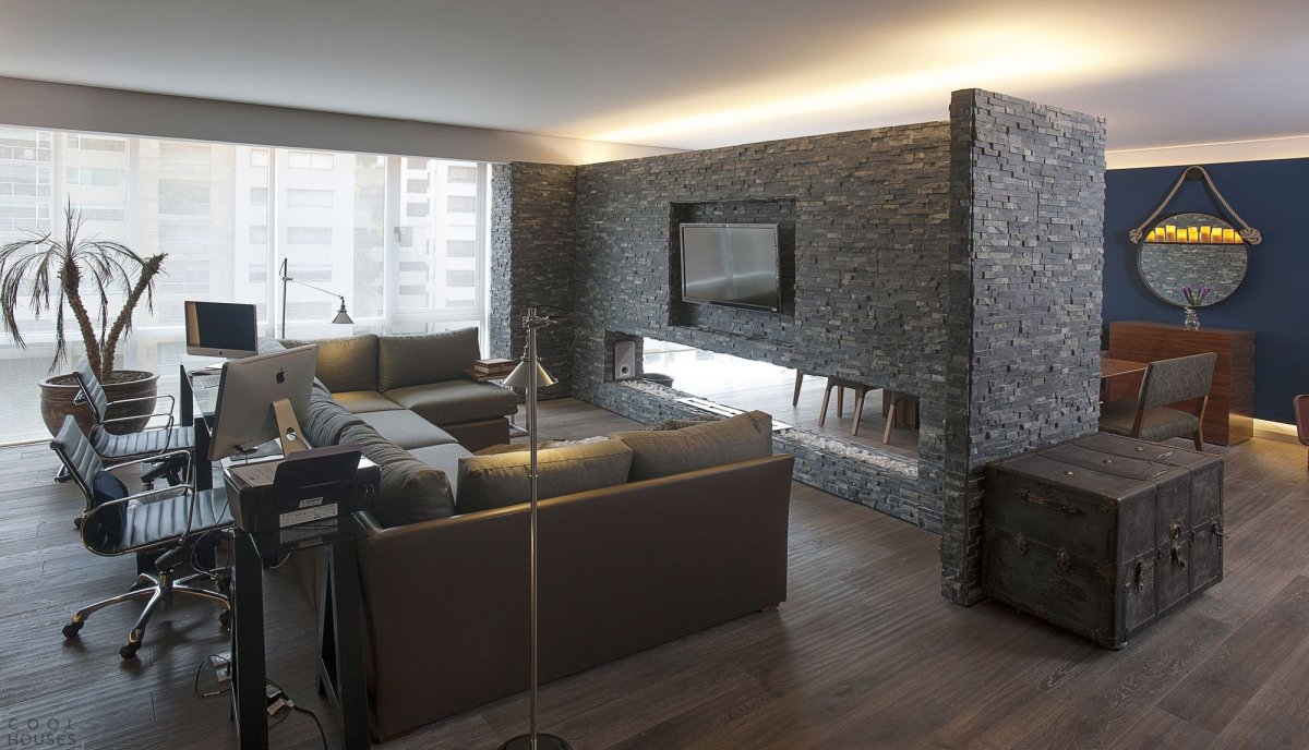 Интерьер лофт с натуральным камнем