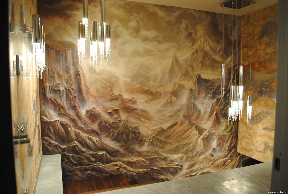 Рельефная роспись стен в интерьере