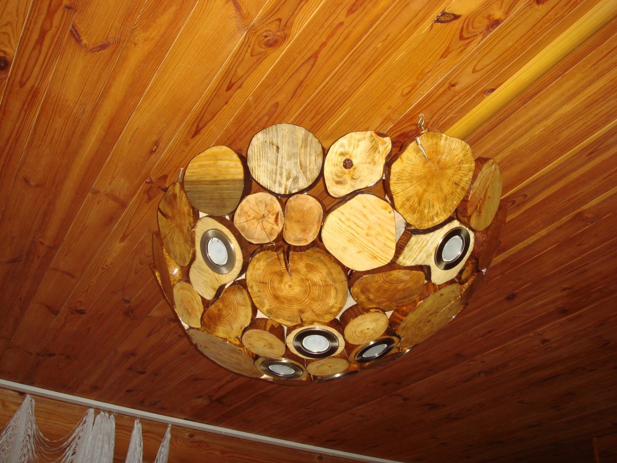 Деревянный абажур на потолок
