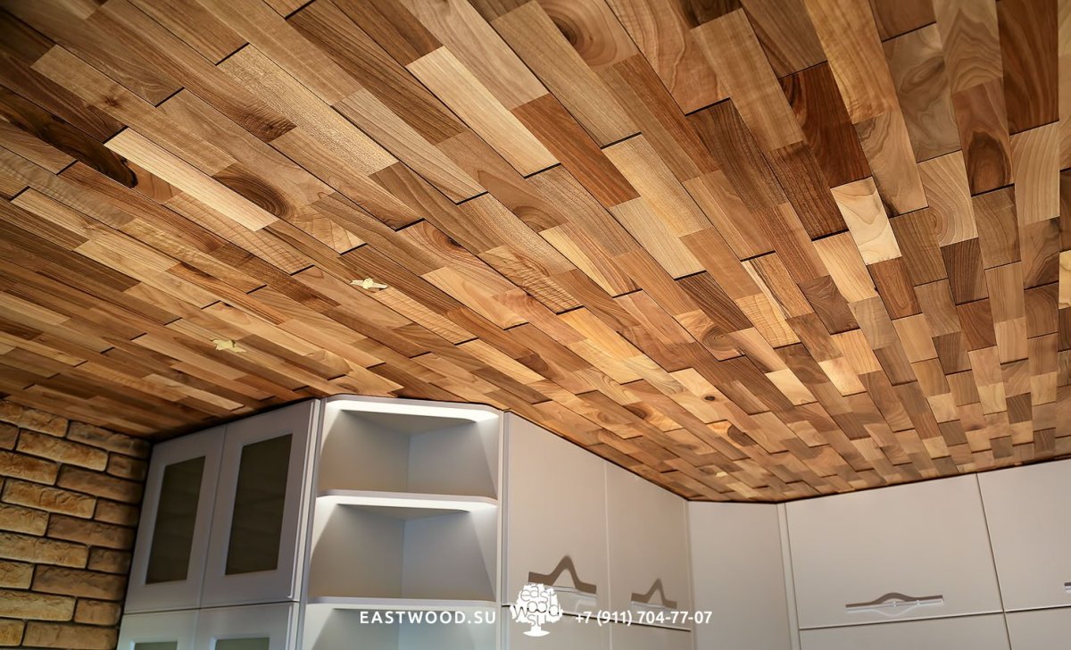 Деревянные 3д панели на потолок