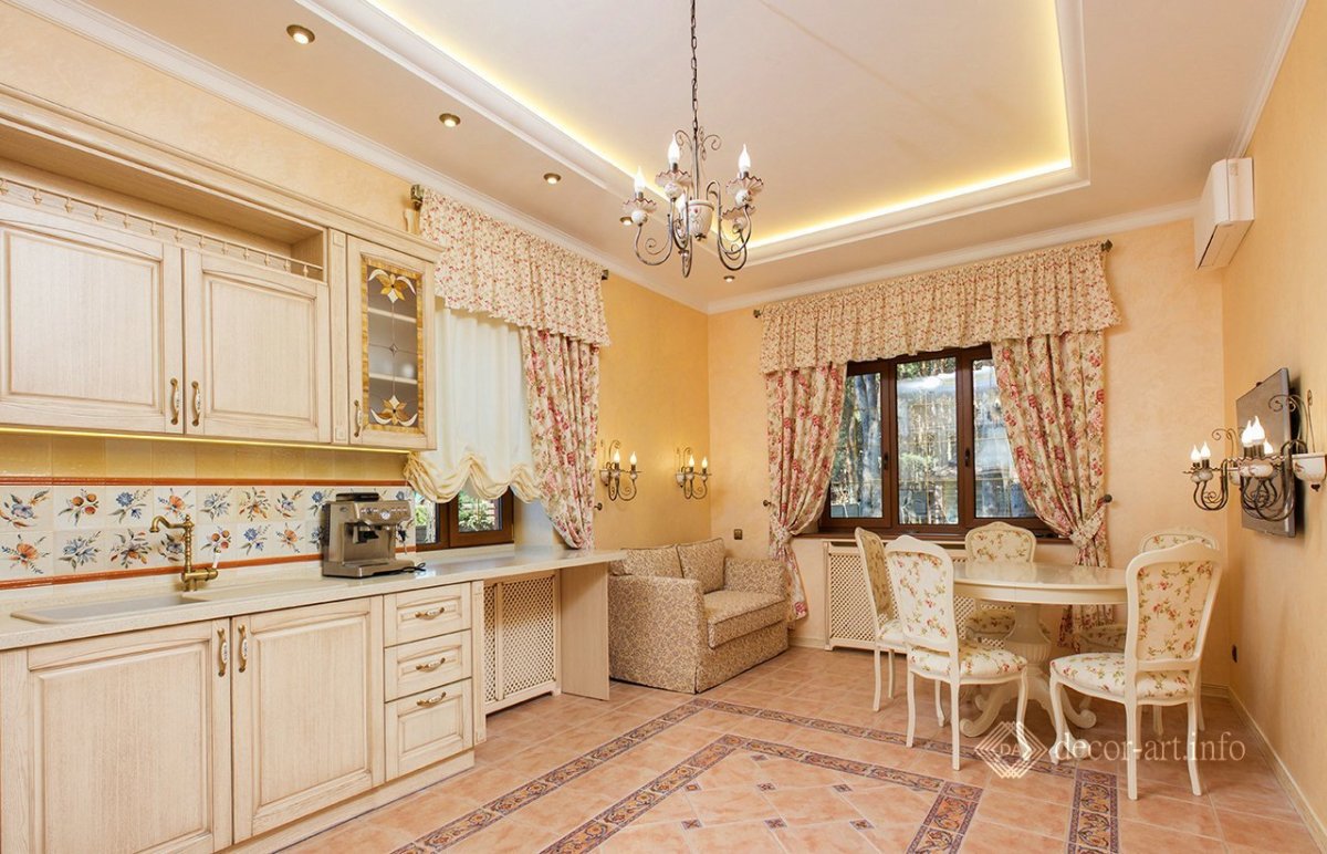Декоративная штукатурка в интерьере кухни Прованс