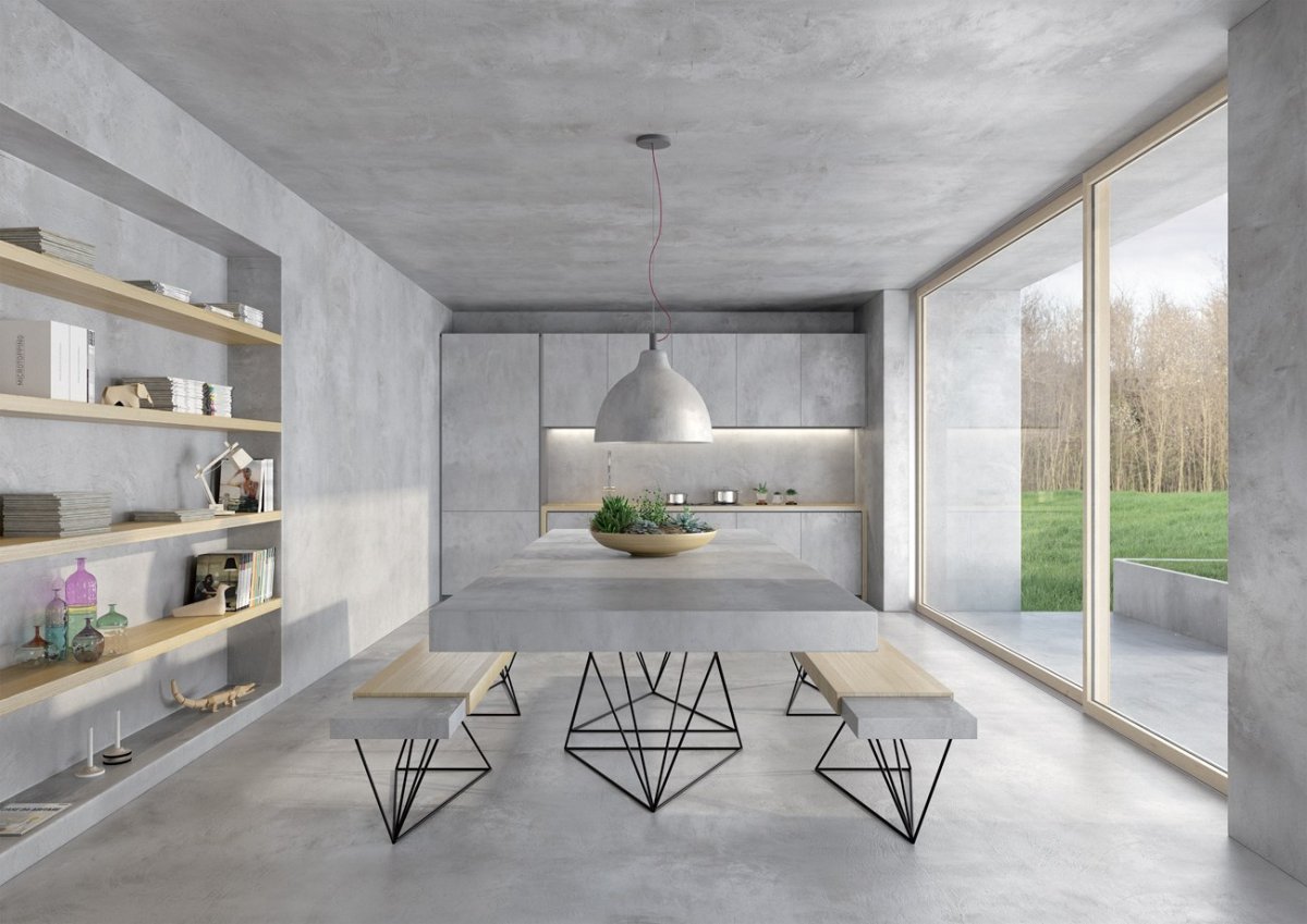 Микробетон в интерьере кухни