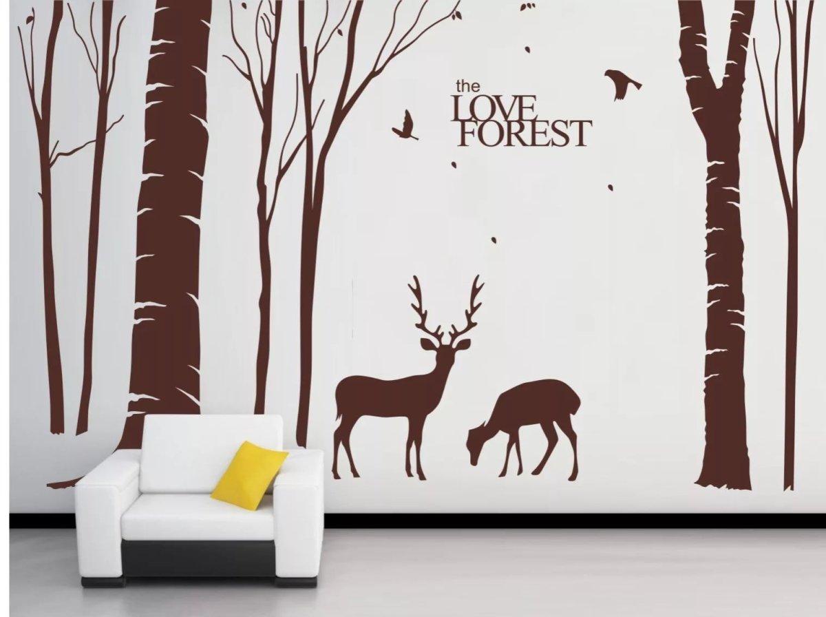 Роспись на стене дерево силуэтное