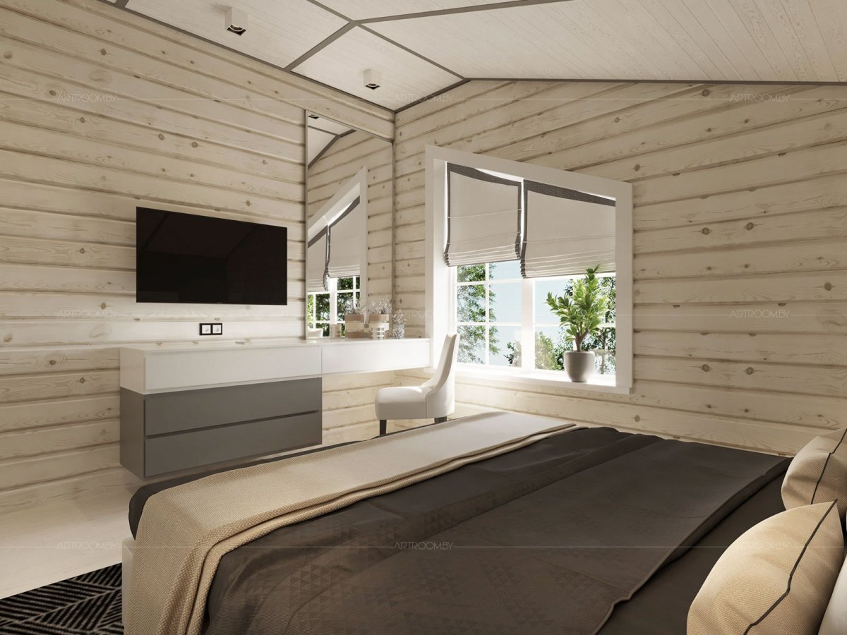 Имитация бруса в спальне