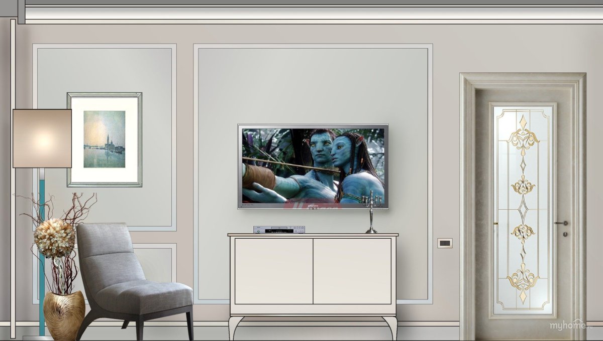 Молдинги на стене с телевизором