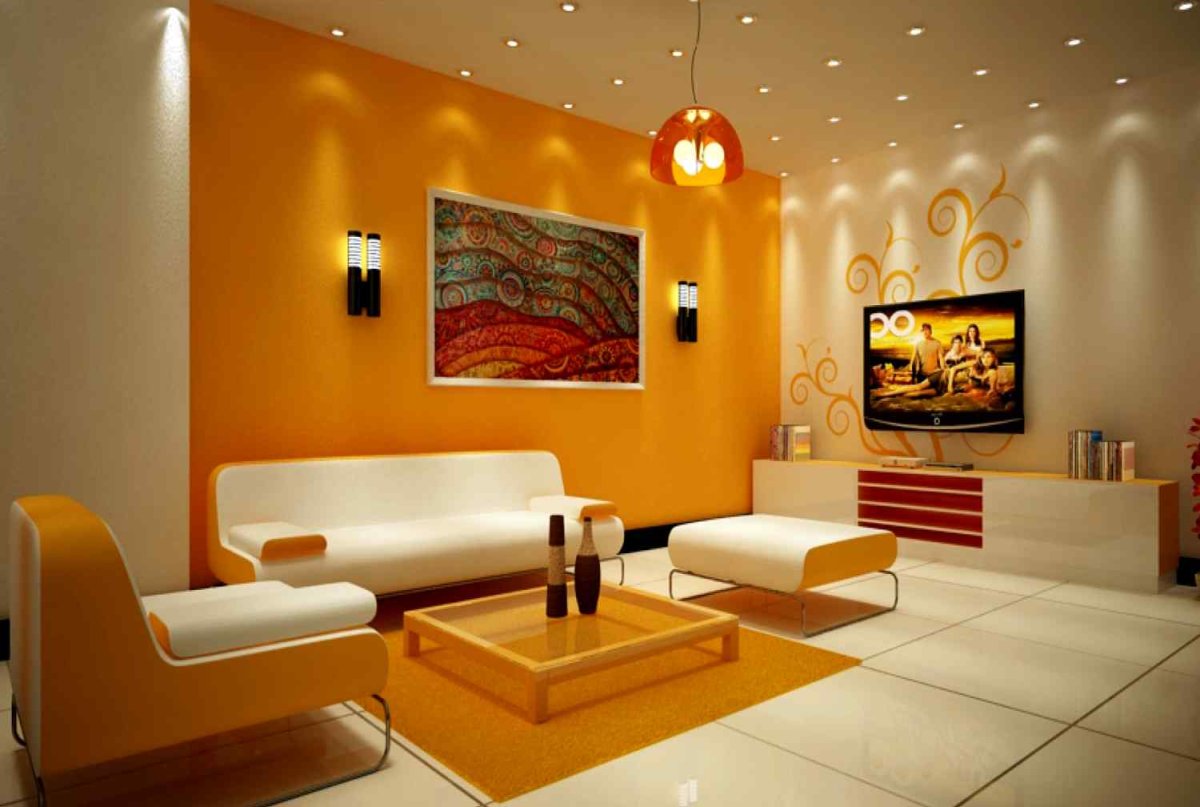 Оранжевые стены в интерьере
