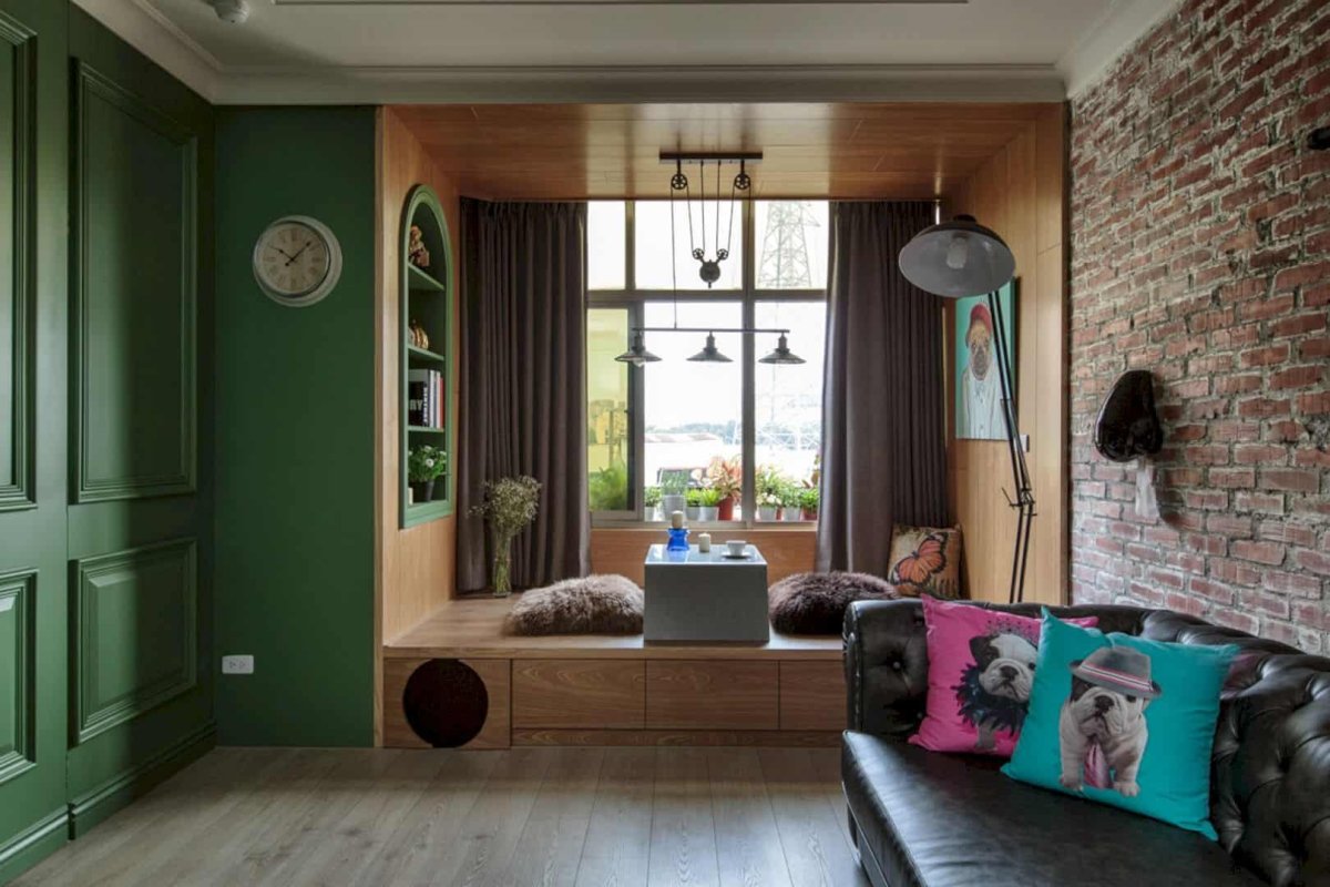 Салатовый кирпич в интерьере