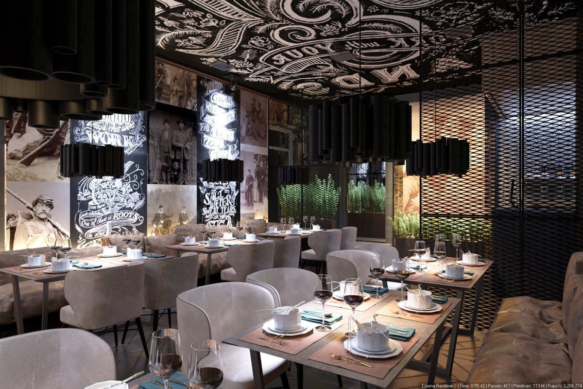 Динамический интерьер ресторана