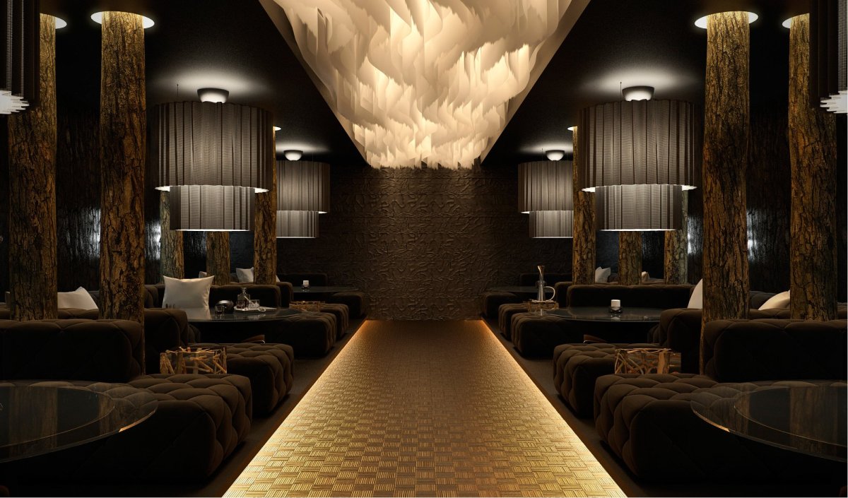 Темный интерьер ресторана