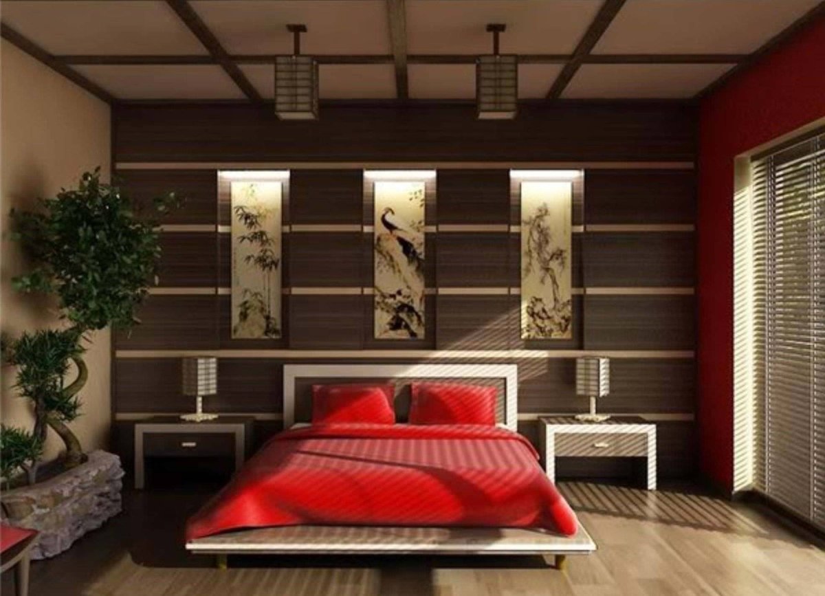 Спальня в японском стиле темная