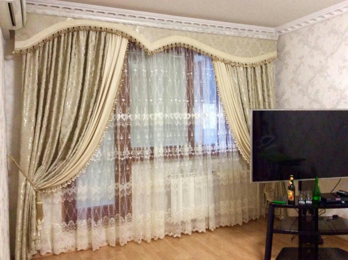Шторы в зал двойные без ламбрекена